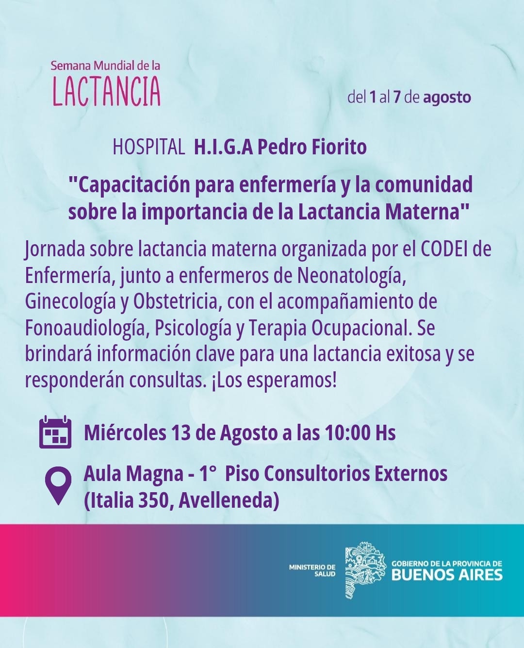 Capacitación sobre lactancia materna en el Hospital Fiorito por la Semana Mundial de la Lactancia
