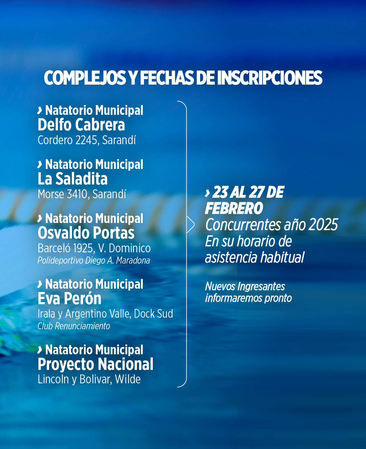 El Natatorio Municipal La Saladita Iabre sus inscripciones para el ciclo 2026.